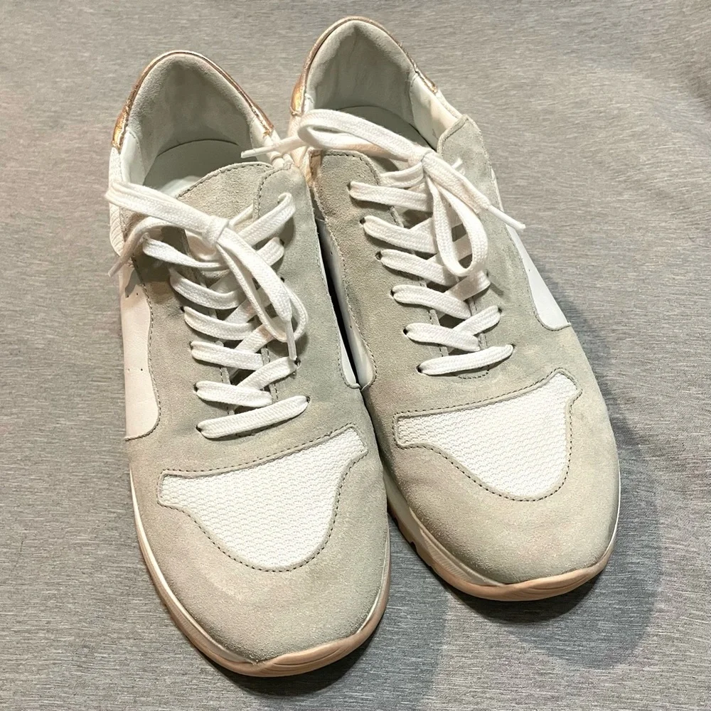 PAIGE Mila Runner Sneakers Grey Suede Leather Platform Trainer Size 8.5 - Picture 3 of 11